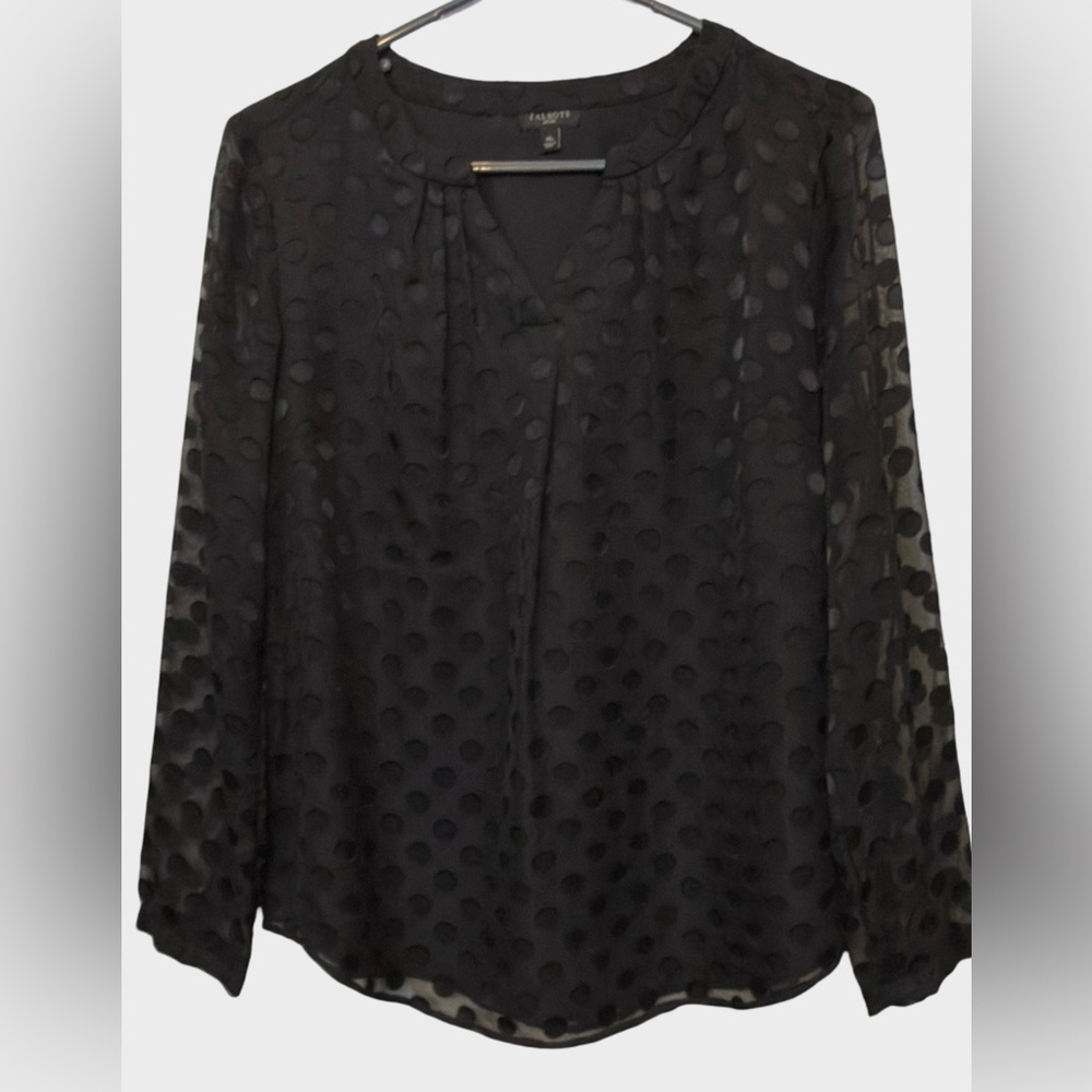 Talbots M Petite Women’s Sheer Polka Dot Black Blouse